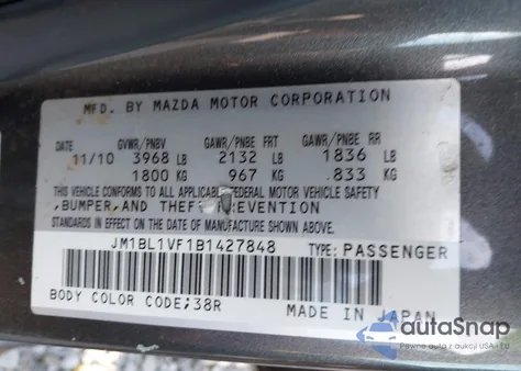 2011 Mazda 3 I из США, поврежденный, VIN JM1BL1VF1B1427848